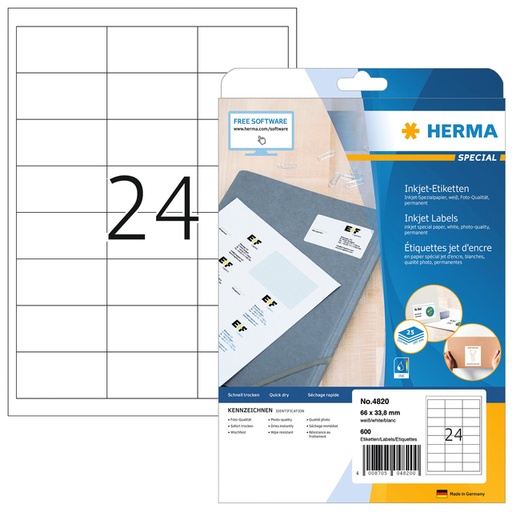 [817570] Etiket HERMA 4820 66x33.8mm wit 600stuks