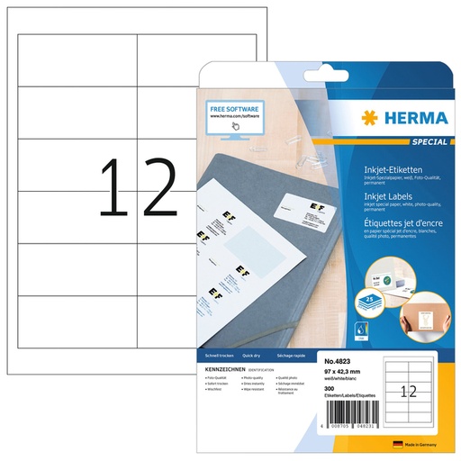 [817573] Etiket HERMA 4823 96.5x42.3mm wit 300stuks