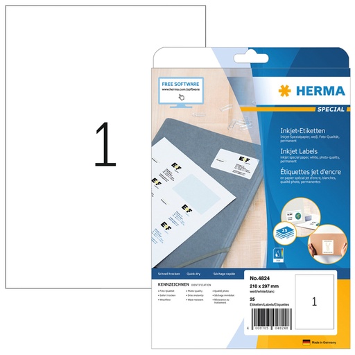 [817574] Etiket HERMA 4824 210x297mm A4 wit 25stuks