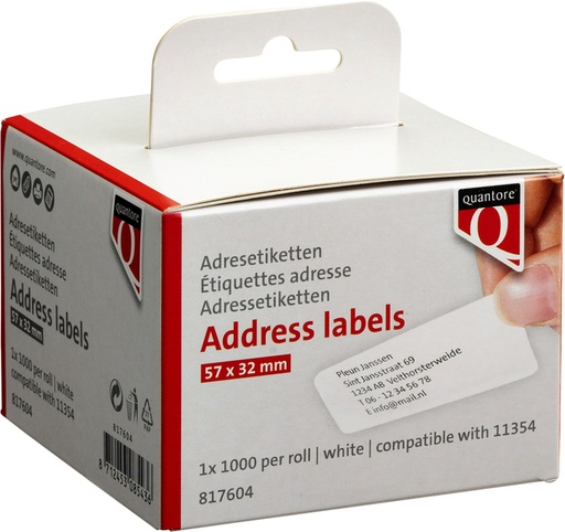[817604] Labeletiket Quantore 11354 57mmx32mm adres wit 1000 stuks