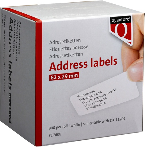 [817608] Labeletiket Quantore DK-11209 29x62mm adres wit 800 stuks