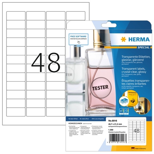 [817610] Etiket HERMA 8016 45.7x21.2mm transparant 1200 etiketten