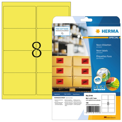 [817723] Etiket HERMA 5144 99.1x67.7mm neongeel 160stuks