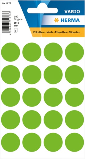 [818003] Etiket HERMA 1875 rond 19mm groen 100stuks