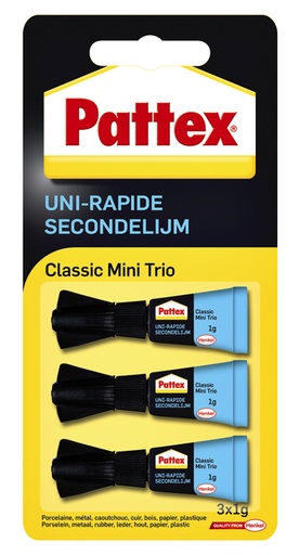 [836230] Secondelijm Pattex Classic mini trio tube 3x1gram op blister
