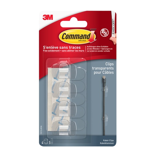 [836333] Kabelklem Command rond incl bevestigingsstrips transparant 4 stuks