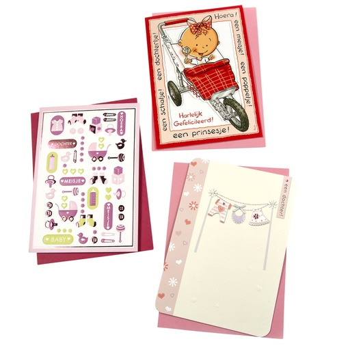 [874049] Wenskaart Paperclip geboorte dochter navulset à 6 stuks