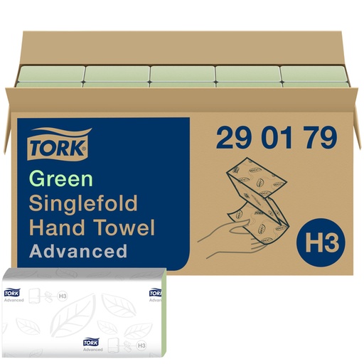 [892050] Handdoek Tork H3 Advanced singlefold 2-laags 248x230mm 15x250 vel groen 290179