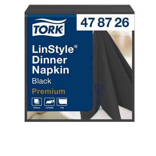 [892238] Dinerservet Tork Linstyle Premium 1/4 vouw 1-laags 390x390mm 50 vel zwart 478726