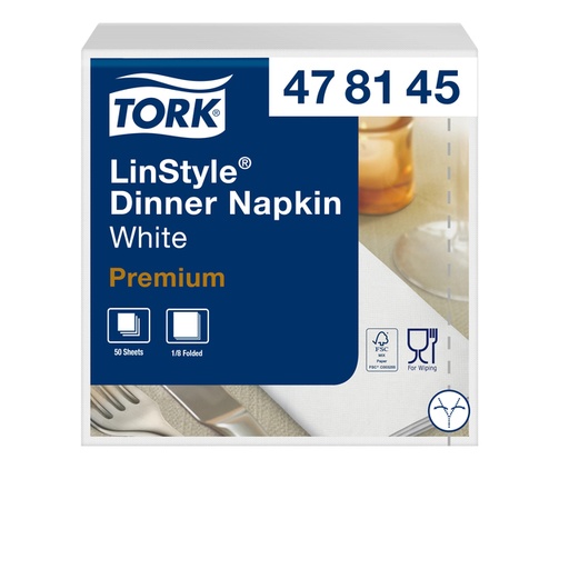 [892239] Dinerservet Tork Linstyle Premium 1/8 vouw 1-laags 390x390mm 50 vel wit 478145