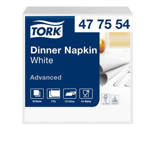 [892243] Dinerservet Tork Advanced 1/8 vouw 2-laags 395x390mm 150 vel wit 477554
