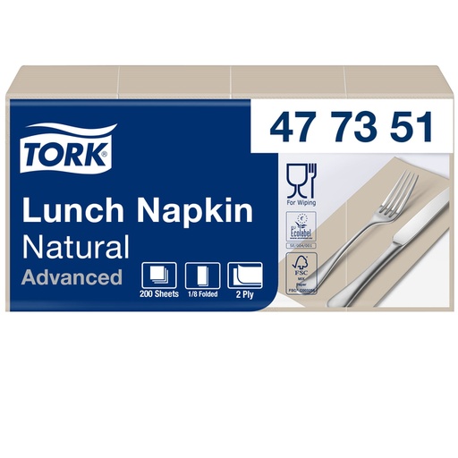[892244] Lunchservet Tork Advanced 1/8 vouw 2-laags 328x325mm 200 vel naturel 477351