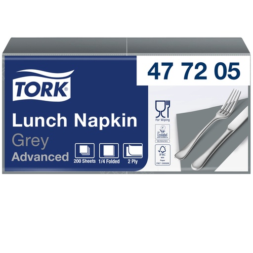 [892246] Lunchservet Tork Advanced 1/4 vouw 2-laags 328x325mm 200 vel grijs 477205