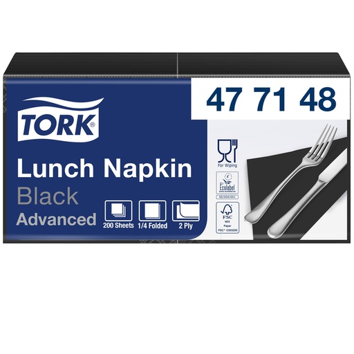 [892247] Lunchservet Tork Advanced 1/4 vouw 2-laags 328x325mm 200 vel zwart 477148
