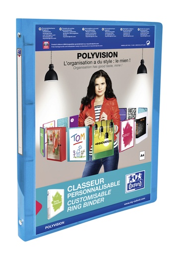 [257593] Presentatieringband Oxford Polyvision A4 4-rings O-mech 20mm blauw