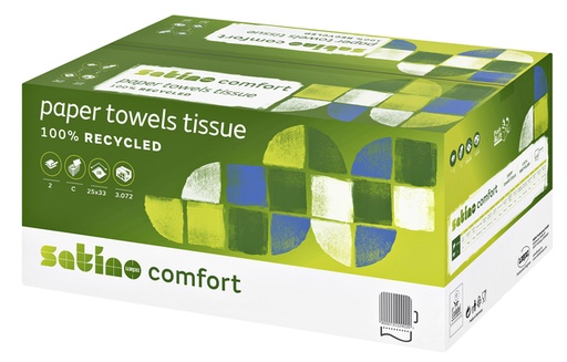 [897126] Handdoek Satino PT3 Comfort c-vouw 2-laags 250x320mm 24x128 vel wit 277420
