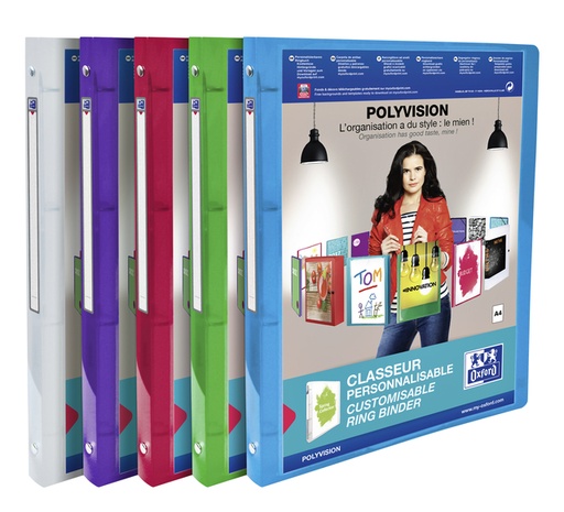 [257599] Presentatieringband Oxford Polyvision A4 4-rings O-mech 20mm assorti