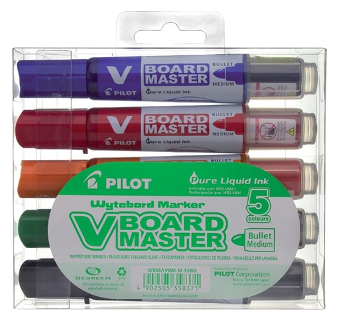 [919885] Whiteboardmarker PILOT Begreen rond medium assorti etui à 5 stuks