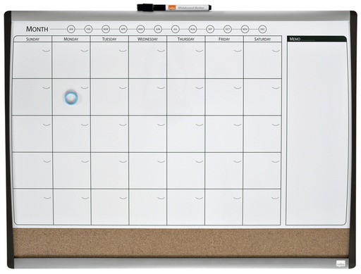 [919946] Whiteboard Nobo magnetische planner met prikbord van kurk 58,5x43cm