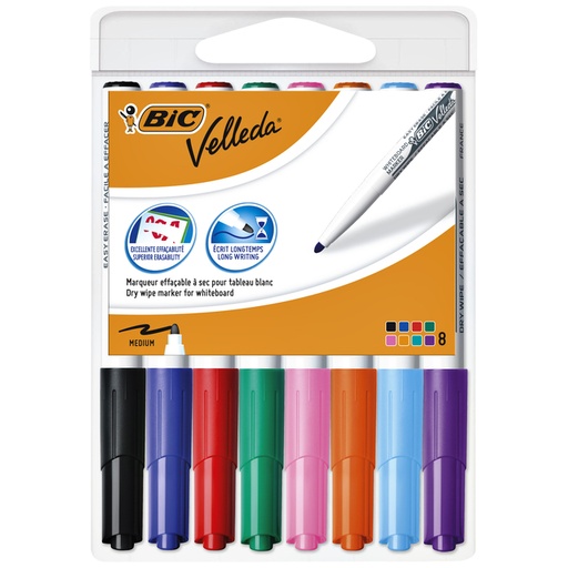 [920278] Whiteboardmarker Bic Velleda 1748 rond medium assorti blister à 8 stuks