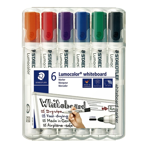 [920398] Whiteboardmarker Staedtler Lumocolor 351 set à 6 stuks standaard assorti