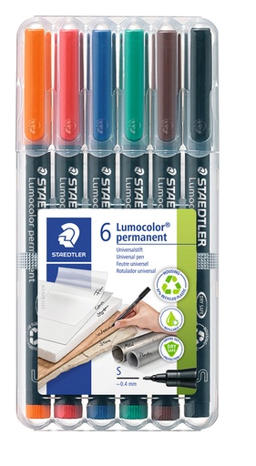 [920516] Viltstift Staedtler Lumocolor 313 permanent S set à 6 stuks assorti