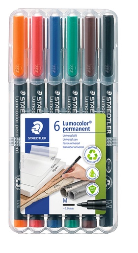 [920556] Viltstift Staedtler Lumocolor 317 permanent M set à 6 stuks