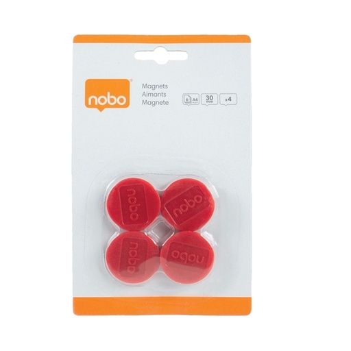 [921905] Magneet Nobo 30mm rood 4 stuks