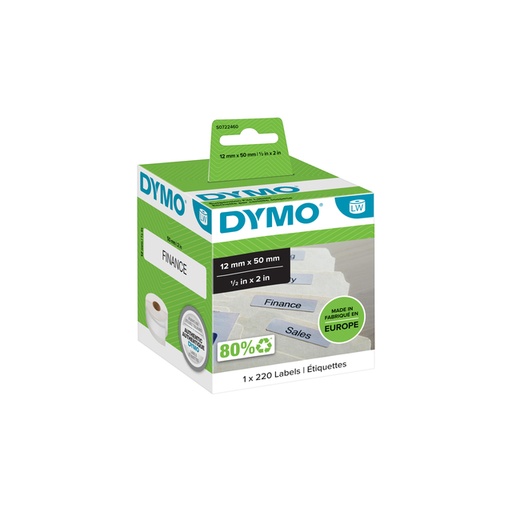 [930180] Etiket Dymo LabelWriter naamkaart hangmap 12x50mm 1 rol á 220 stuks wit