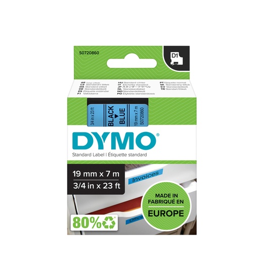 [930231] Labeltape Dymo LabelManager D1 polyester 19mm zwart op blauw