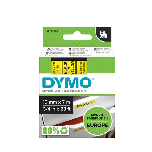 [930233] Labeltape Dymo LabelManager D1 polyester 19mm zwart op geel