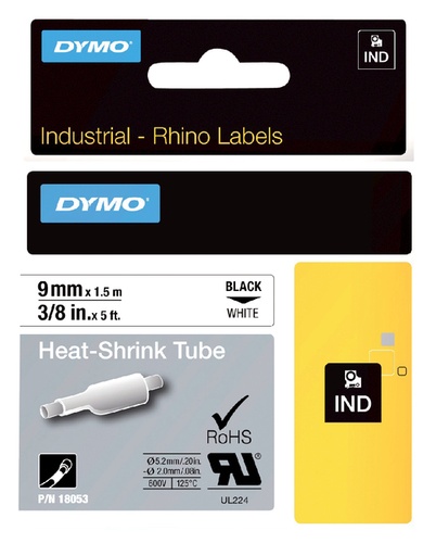 [930301] Labeltape Dymo Rhino industrieel krimpkous 9mm zwart op wit