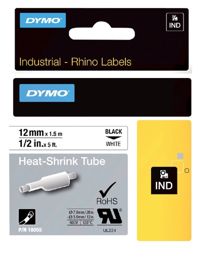 [930303] Labeltape Dymo Rhino industrieel krimpkous 12mm zwart op wit