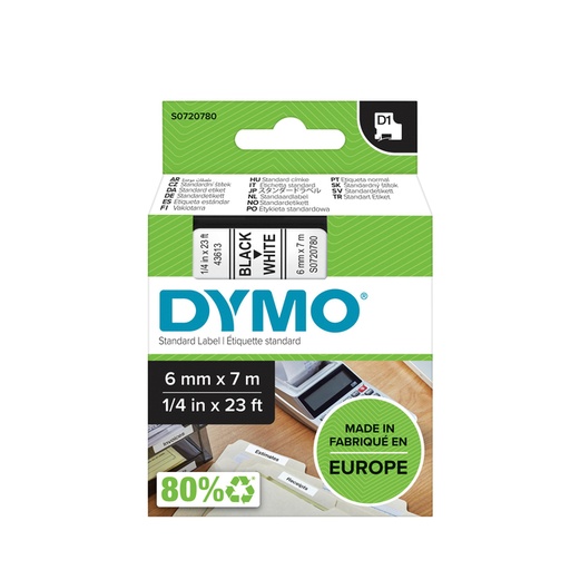 [930371] Labeltape Dymo LabelManager D1 polyester 6mm zwart op wit
