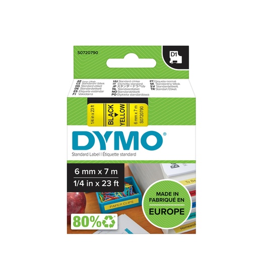 [930381] Labeltape Dymo LabelManager D1 polyester 6mm zwart op geel