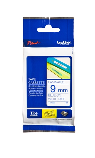[930436] Labeltape Brother P-touch TZe-223 standaard 9mm blauw op wit