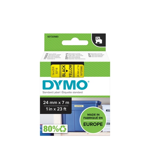 [930546] Labeltape Dymo LabelManager D1 polyester 24mm zwart op geel