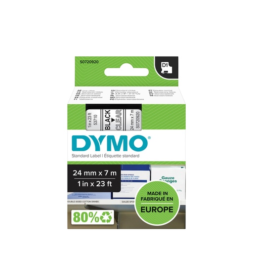 [930553] Labeltape Dymo LabelManager D1 polyester 24mm zwart op transparant