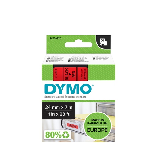 [930556] Labeltape Dymo LabelManager D1 polyester 24mm zwart op rood