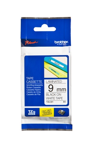 [930970] Labeltape Brother P-touch TZe-221 standaard 9mm zwart op wit