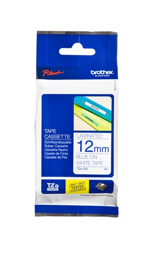 [930973] Labeltape Brother P-touch TZe-233 standaard 12mm blauw op wit