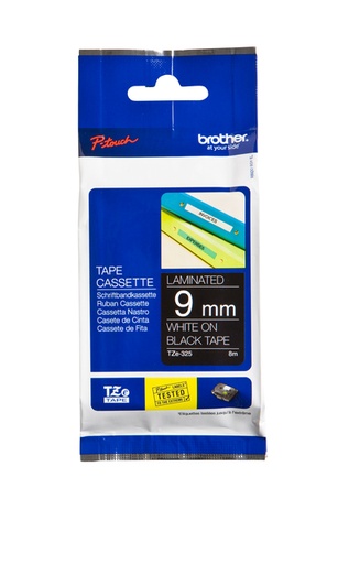 [930974] Labeltape Brother P-touch TZe-325 standaard 9mm wit op zwart