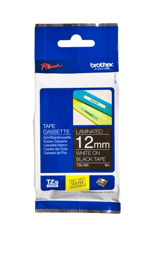 [930975] Labeltape Brother P-touch TZe-335 standaard 12mm wit op zwart