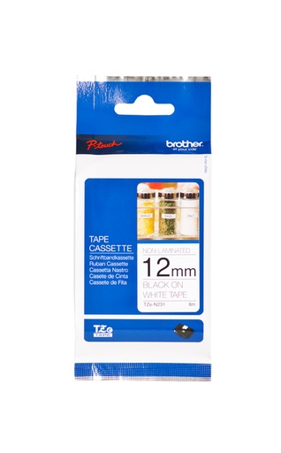 [930981] Labeltape Brother P-touch TZe-N231 ongelamineerd 12mm zwart op wit