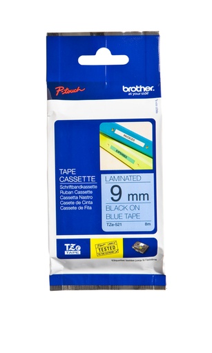 [930983] Labeltape Brother P-touch TZe-521 standaard 9mm zwart op blauw