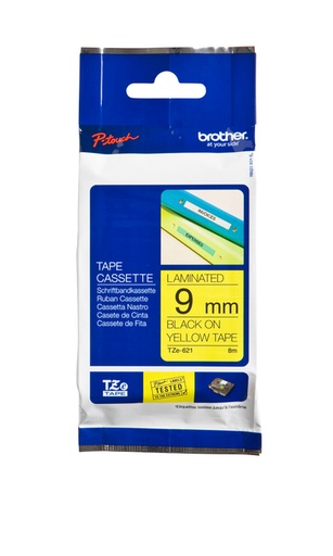 [930984] Labeltape Brother P-touch TZe-621 standaard 9mm zwart op geel