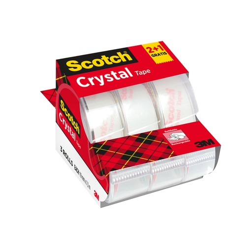 [960202] Plakband Scotch Crystal 600 19mmx7.5m transparant 2+1 gratis + handdispenser