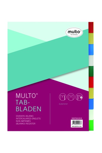 [270144] Tabbladen Multo A4 23-gaats 10-delig PP assorti
