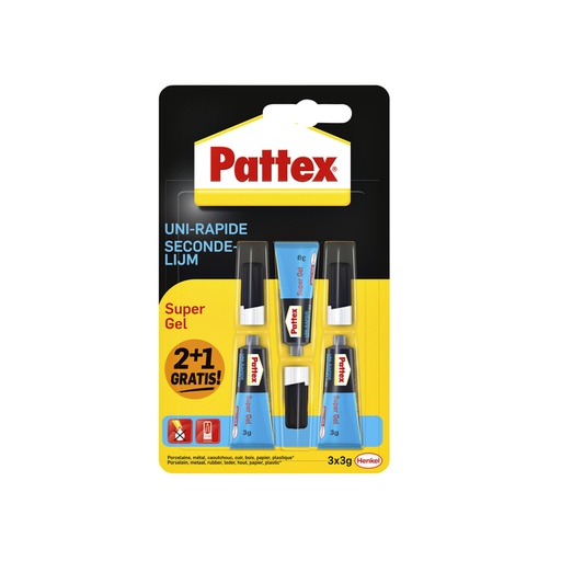 [1000183] Secondelijm Pattex super gel 3 gram blister 2+1 gratis