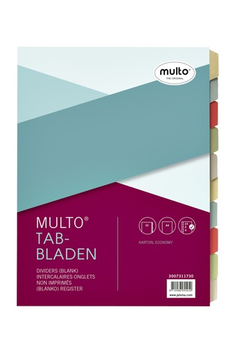 [270263] Tabbladen Multo A4 23-gaats 10-delig karton assorti